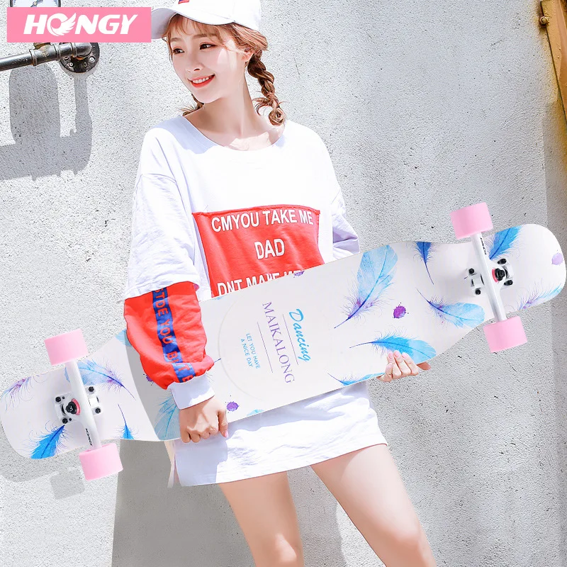 7-Layer Maple Wood Skateboard 43in Double Rocker Steel Dancing Longboard Girls Women Beginner Highway Scooter Skater Long Board