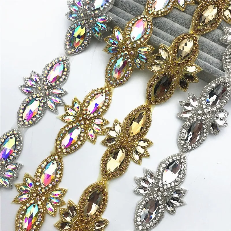 

5yards Crystal Motif Strass Hot Fix Rhinestone applique Iron On Appliques for wedding belt dressing