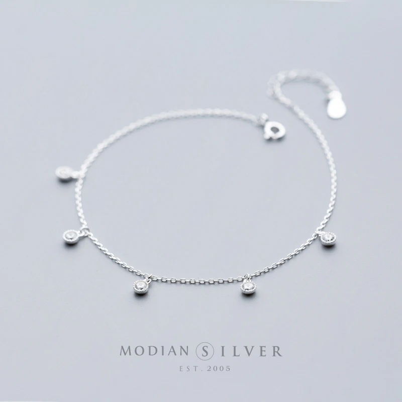 Modian Simple Essential Bead Link Anklets 925 Sterling Silver Clear CZ Bracelet for Foot Jewelry Silver Female Leg Chain NEW