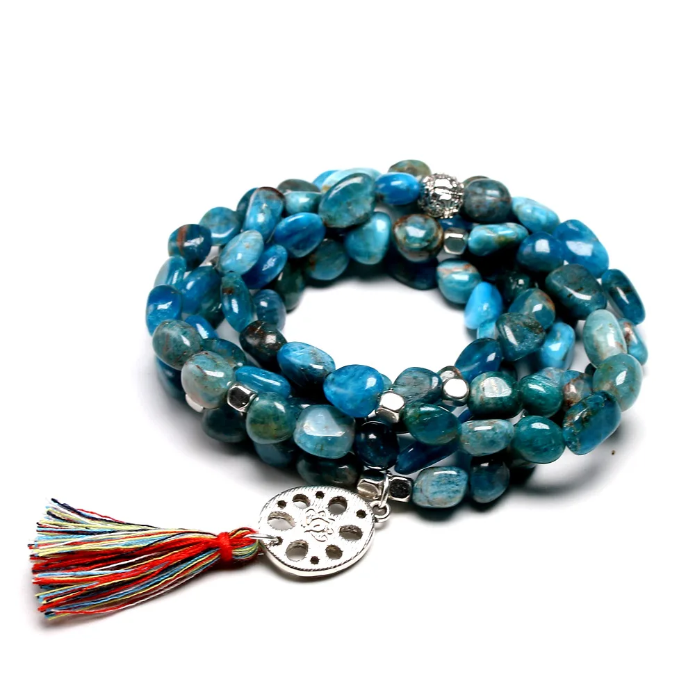 Gemstone 108 Beads Mala Bracelet For Women Men Unshaped Natural Apatite Stone Lovers Yoga Meditation Health Bracelets