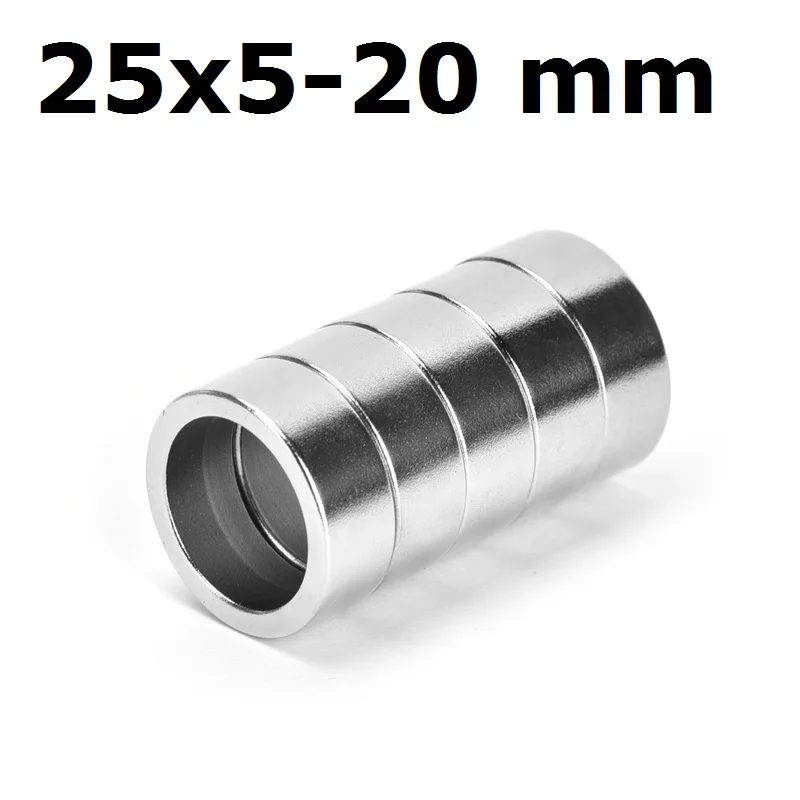 1/2/5/10Pcs 25x5-20 Neodymium Magnet 25mm x 5mm Hole 20mm NdFeB N35 Round Super Powerful Strong Permanent Magnetic imanes Disc