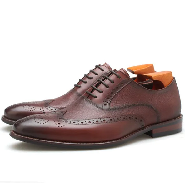 

Fashion Black / Deep Brown Oxfords Business Shoes Genuine Leather Dress Shoes Mens Social Shoes