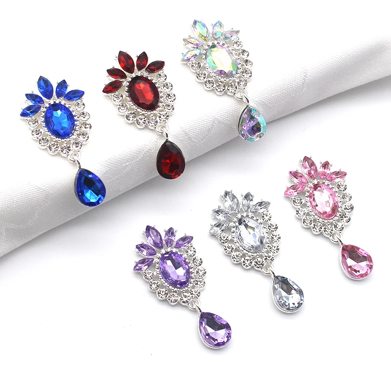 New 5PCS DIY Alloy Rhinestones Pendant Brooches Buttons For Party Festival Warm and Romantic 25*50MM Mix ColorSewing Accessories