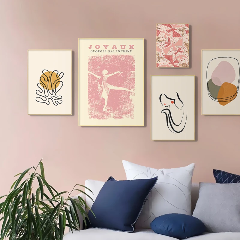 Abstract Girl Line Drawing Picture Home Decor Modern Wall Art Leaves Birds Canvas Painting Poster and Print for Living Room