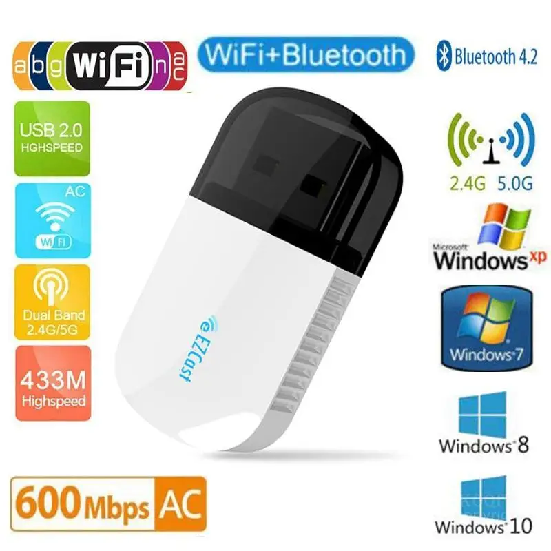 

Wireless Bluetooth 4.2 USB WIFI Adapter 5Ghz Dual Band 600Mbps Ethernet USB Lan Wifi Dongle Receiver Wi-fi AC PC Network Card