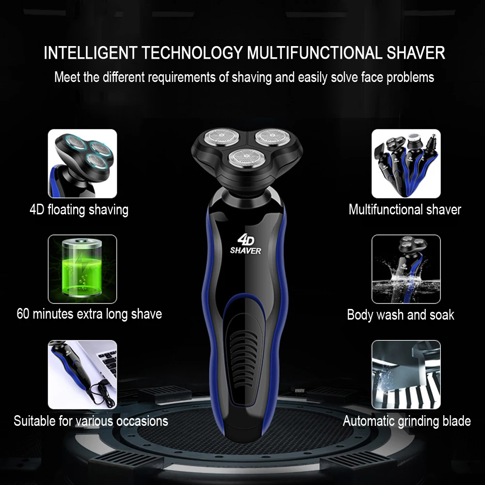 Novo kit barbeador elétrico com display digital, aparador de barba e cabelo, barbeador elétrico seco e molhado, máquina de barbear para homens