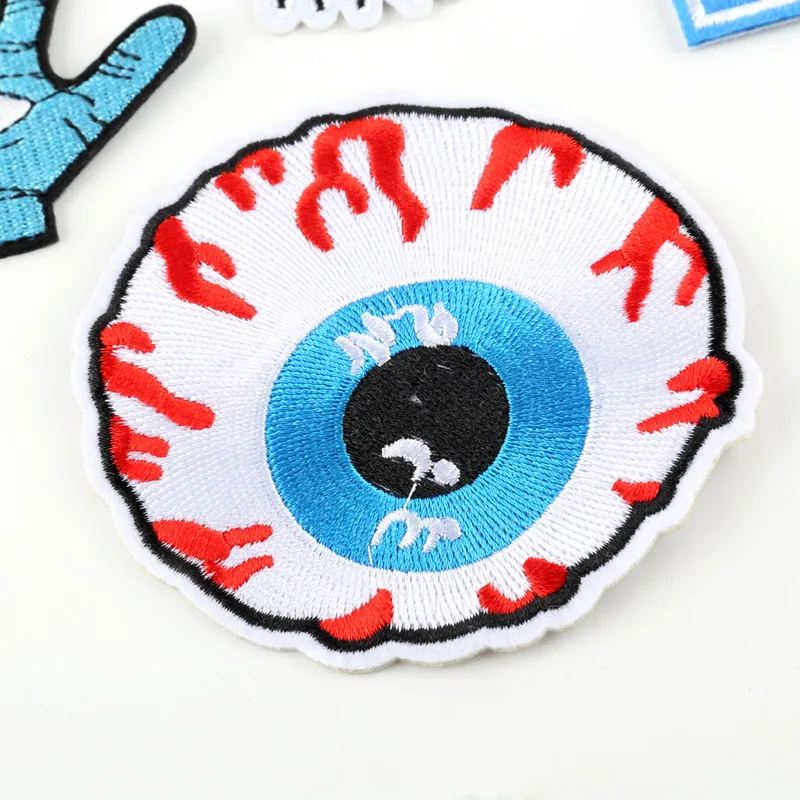 Iron on Eyes Palm Patches for Clothing Stripe Punk Embroidered Patches Eyes Palm Badge Sticker on Clothes for Kids DIY Appliques