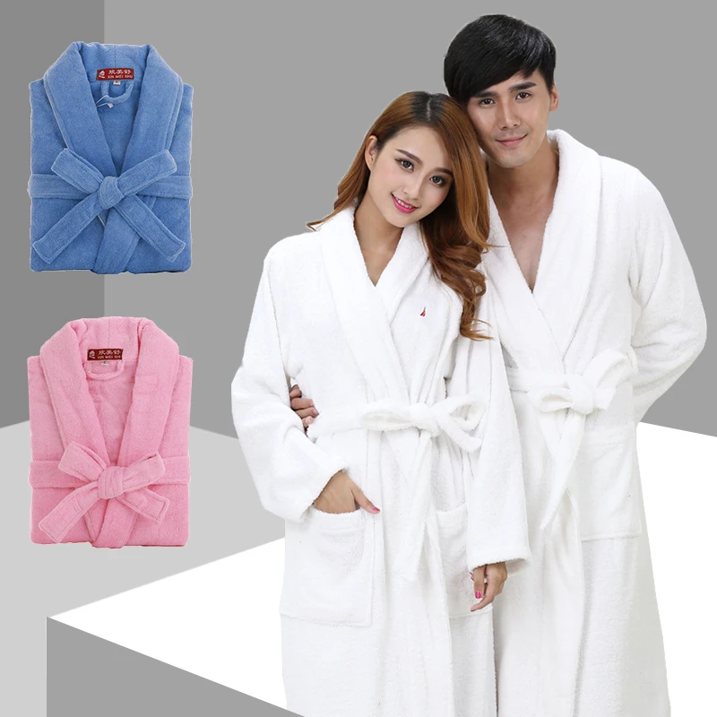 

Summer Men Towel Bathrobe Thick 100% Cotton Long Bridesmaid Terry Fleece Bath Robe Kimono Men Solid Dressing Gown Sleepwear