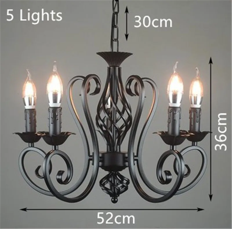 Industrial lustre chandelier wrought iron E14 candle light chandeliers vintage candlestick retro black white hanging lamp