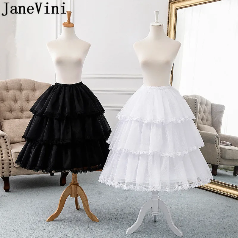 

JaneVini Couche Adulte Bridal Petticoat Women Petticoat Underskirts Lace Edge Adjustable Waist 3 Hoops Wedding Dress Slip Lolita