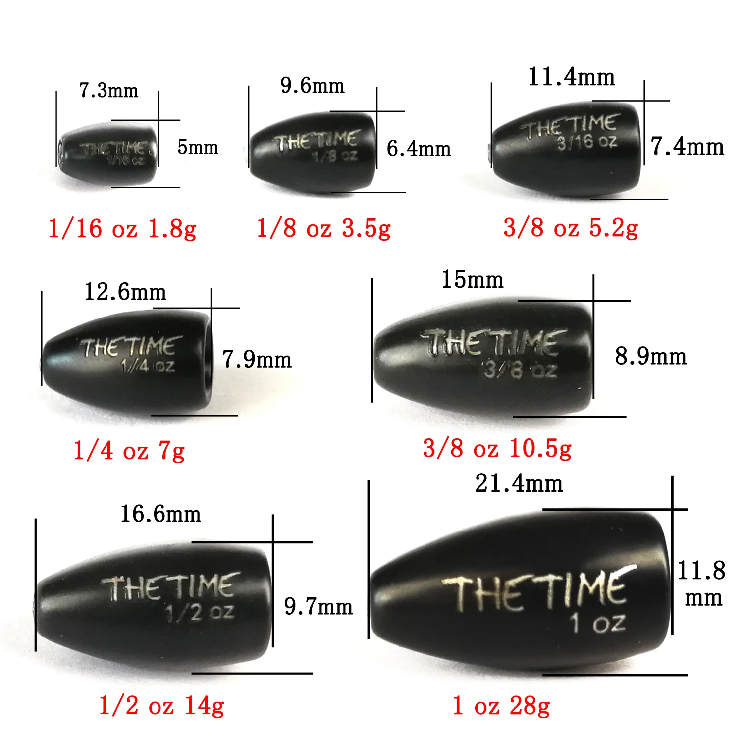 THETIME Texas / Carolina Rig Tungsten Sinker 1/16 - 1 Oz Bullet Bass Fishing Weight 1.8-28g Lure Accessory