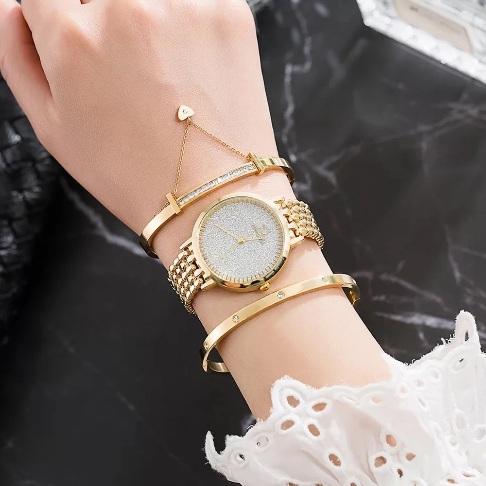 Montre Femme Watch Women Luxury Lady Temperament Watches Bracelet 3 Pcs Set Chain Wristwatch Birthday Clock Relogio Feminino