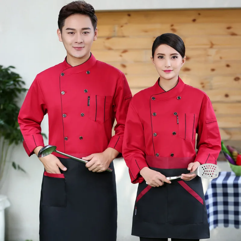 Long Sleeves Chef Service Western Restaurants Hotels Bakery Cafe Chefs Working Clothes Unisex Breathable Kitchen Overalls