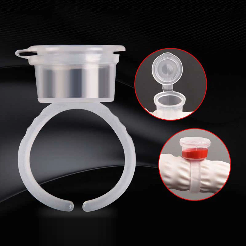 50PCS Tattoo Pigment Ink Ring Cups Eyelash Extend Glue Holder Container With Lid Cover Cap Permanent Makeup Microblading Tool