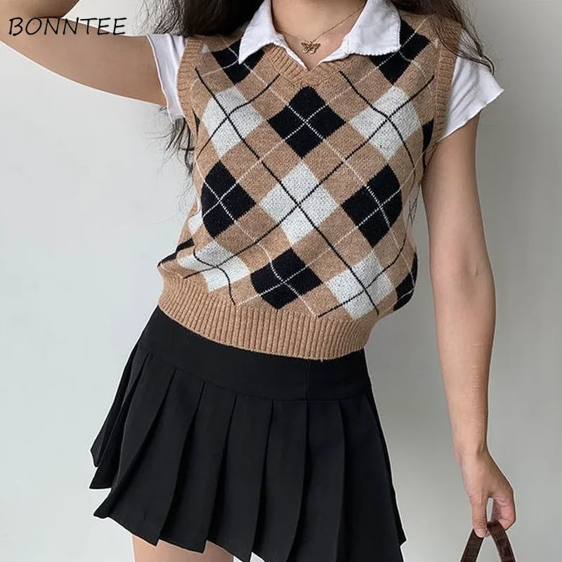 Sweaters Vest Women Classic Preppy Style V-neck Retro  Japanese Stylish High-street Simple Ulzzang Fashion Knitted Female