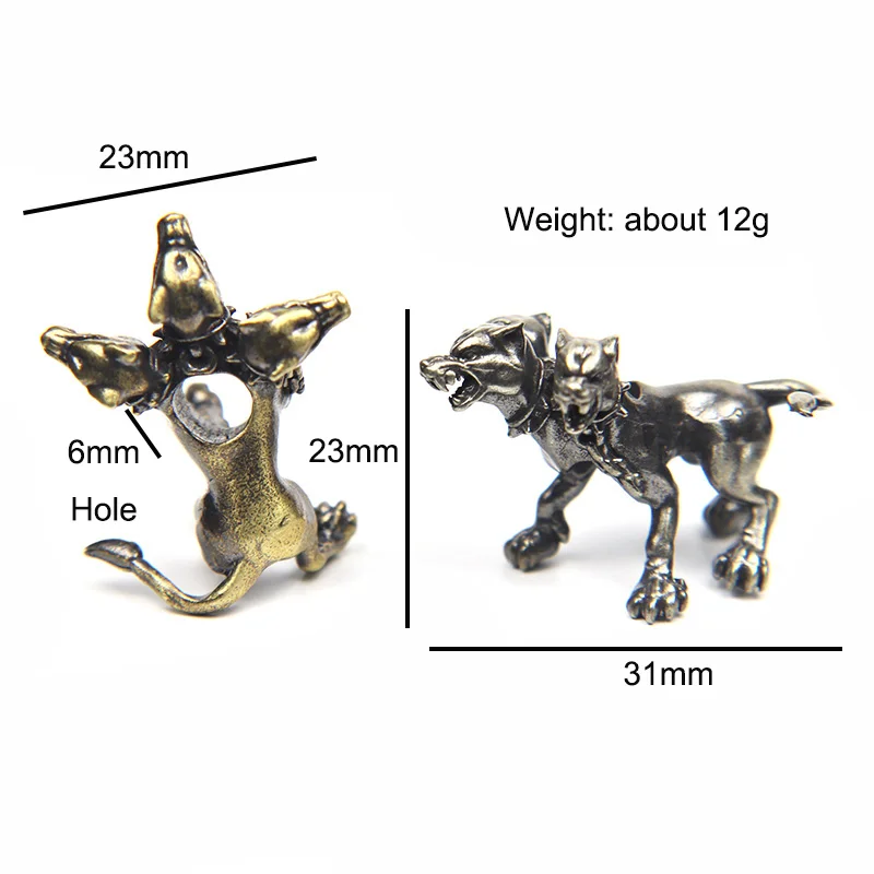 Mitologia grecka ciemny Demon piekło trzygłowy figurka psa mosiądz Paracord koralik do składania nóż EDC narzędzia do pracy na zewnątrz DIY akcesoria