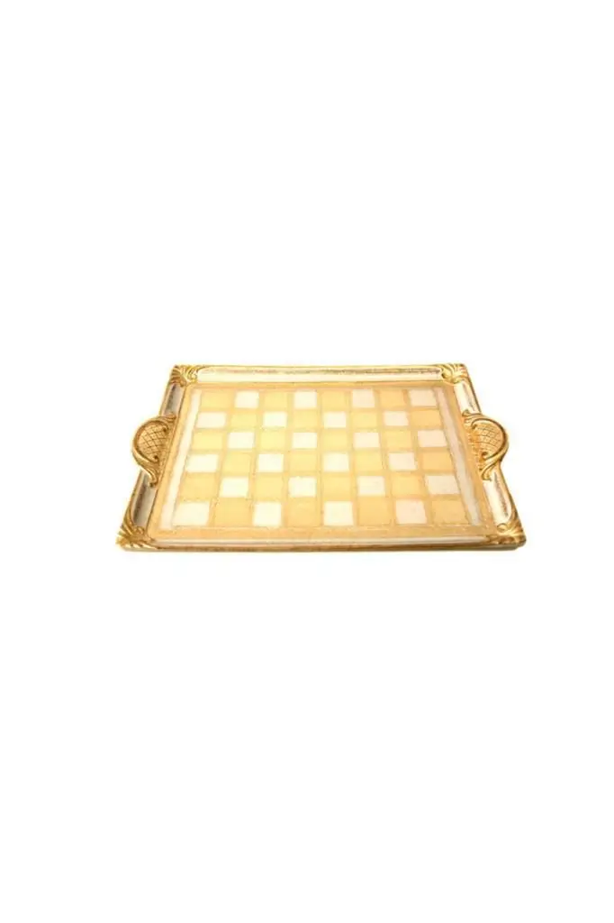 DOLBOVI L & M Italian Checkered Steep Small Ivorı Tepsı tray поднос plateau de service