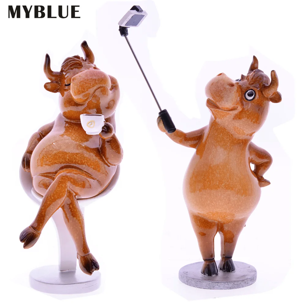 

Милый домашний декор MYBLUE, статуэтка быка из смолы для селфи, напитков, кофейных зодиаков, крупного рогатого скота, скандинавский Декор для дома, комнаты, современные аксессуары