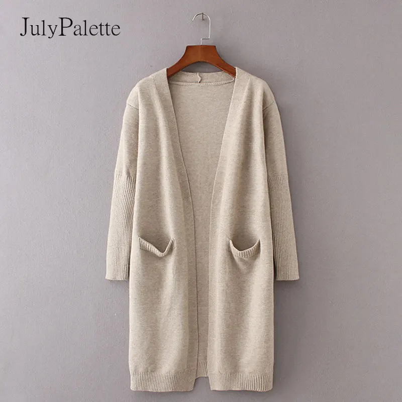 Julypalette Autumn Winter Women Knitted Cardigan Coats Casual Loose Pocket Female Full Sleeve Sweater Cardigan Ladies Tops 2022