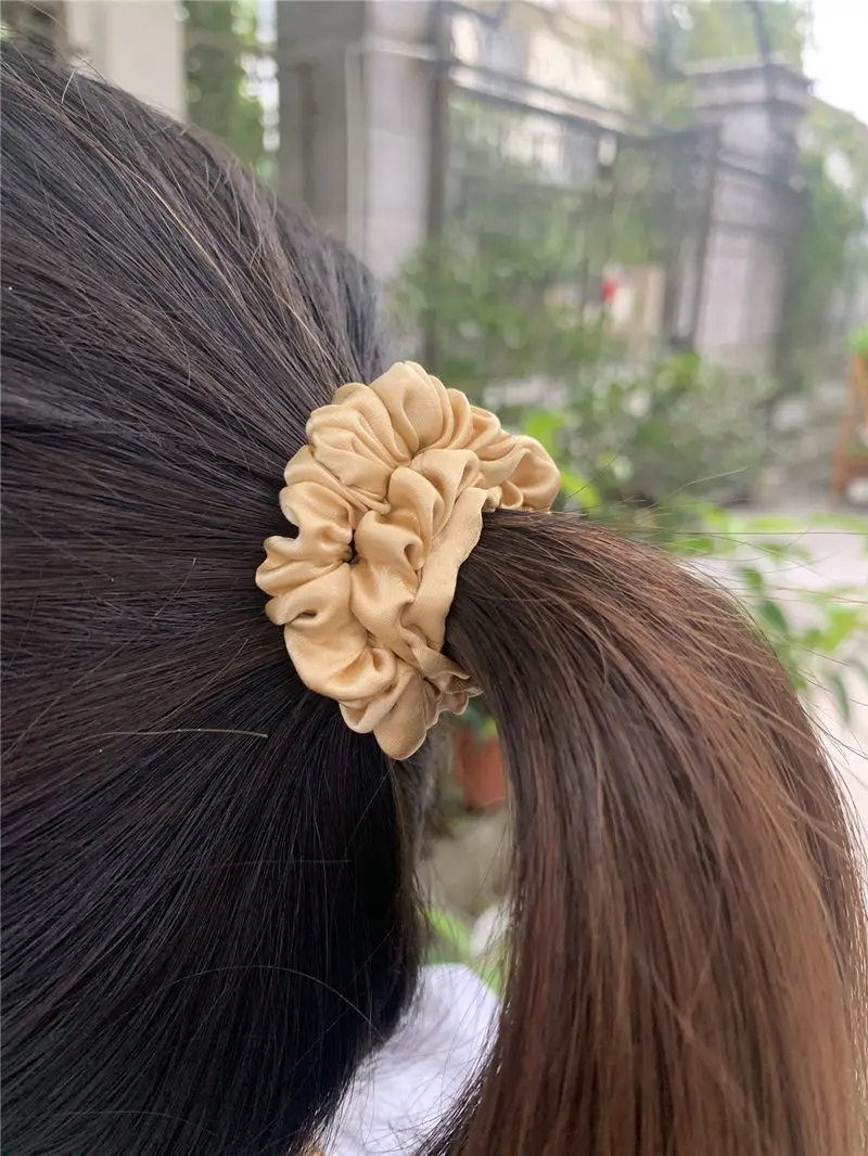 3PCS 100% Real Silk Hair Skinnies Scrunchie Set Elastic Band Ponytail Holders for Women Girls Silk Hair Ties Width 1.3cm