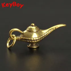 Retro Brass Aladdin Magic Lamp Men Car Keychain Pendant Decoration Trinket Metal Copper Oil Lamp Keyring Hanging Fashion Jewelry