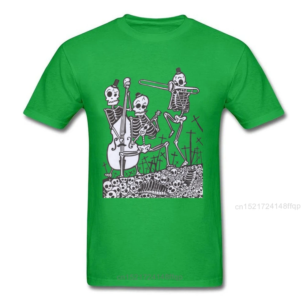 Skeleton Jazz Band T-shirt Fashionable T Shirt Men Black Tshirts Skulls Printed Clothing Hipster Tees Streetwear Cotton Tops