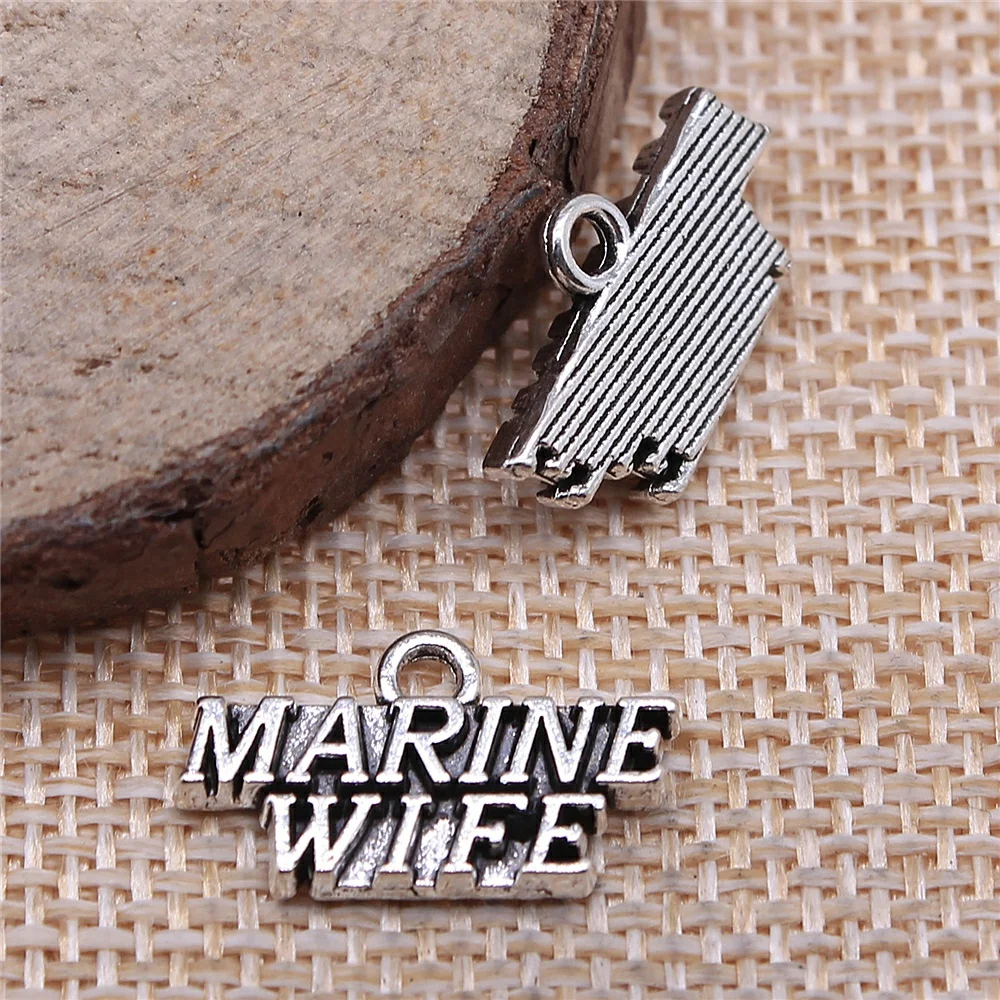 38pcs 19x11mm antique silver MARINE WIFE tag name plate charms diy retro jewelry fit Earring keychain hair card pendant