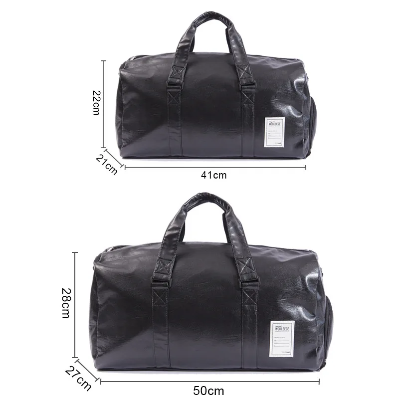 Big Capacity Leather Travel Bag Waterproof Fitness Duffle Bag with Shoes Pocket Sports Weekend Luggage Bag Women Men Handbag