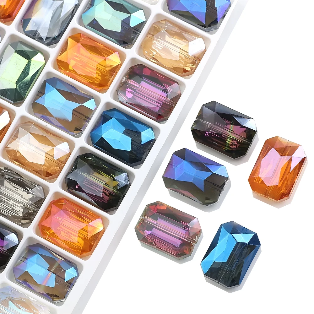 10Pcs Rectangular Beads 13x18mm Long Square Glass Bead Natural Stone Faceted Crystal Jewelry Necklace Pendant Accessories