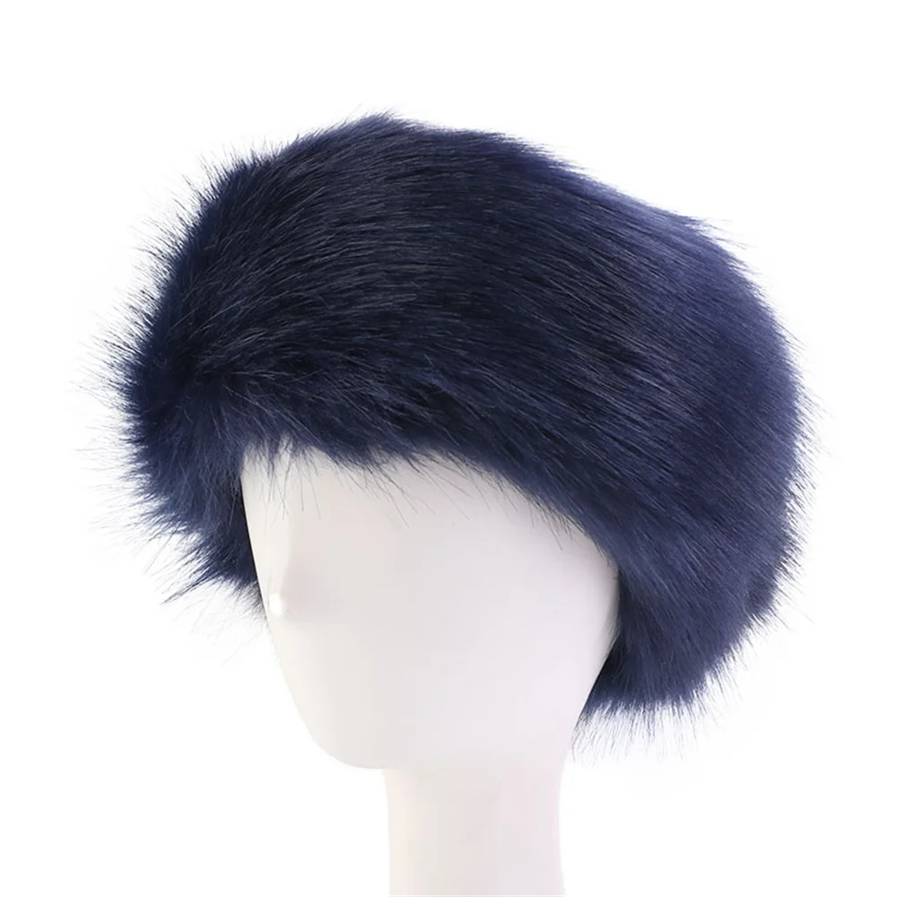 2023 zima puszyste rosyjski Faux Fur pałąk gruby Furry Hairband kobiety dziewczyna futro kapelusz zima odkryty Earwarmer czapki narciarskie moda