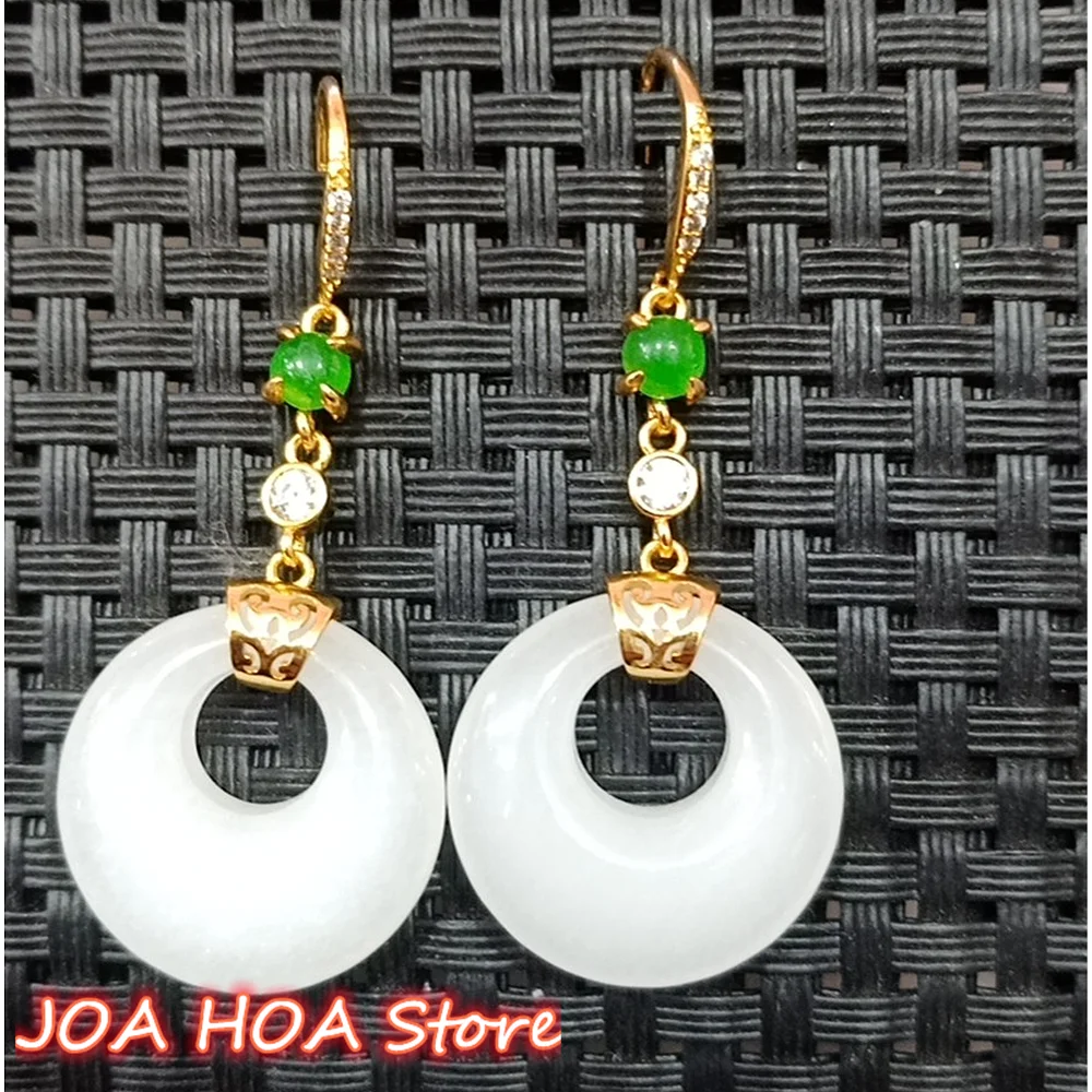 

925 Silver Plated Gold Earrings Boutique Jewelry Inlaid Natural Gold-silk Jade Dangler Accessories Gift Lucky Buckle