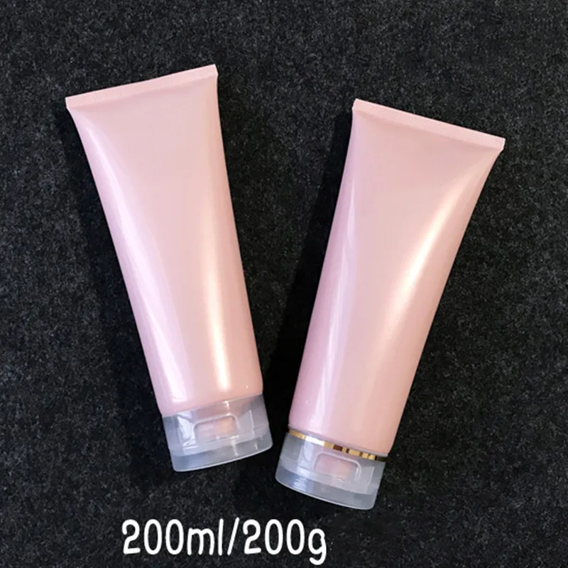 

Wholesale 200ml Cosmetic Soft Tubes Clear Pink Cleansing Cream Hand Cream Containers Shampoo Bath Cream Pearl Pink Containers