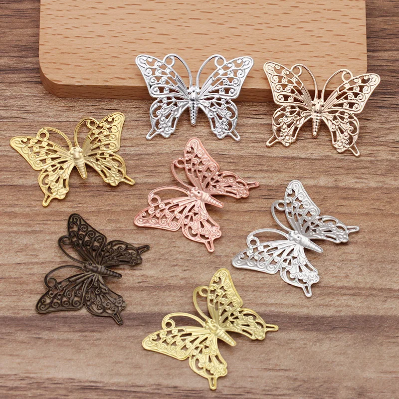 10pcs/lot 25*35mm Brass Butterfly Charms Deliate Filigree Pendant Bracelet Hair Jewelry Making Supplies Wholesale Findings 0280