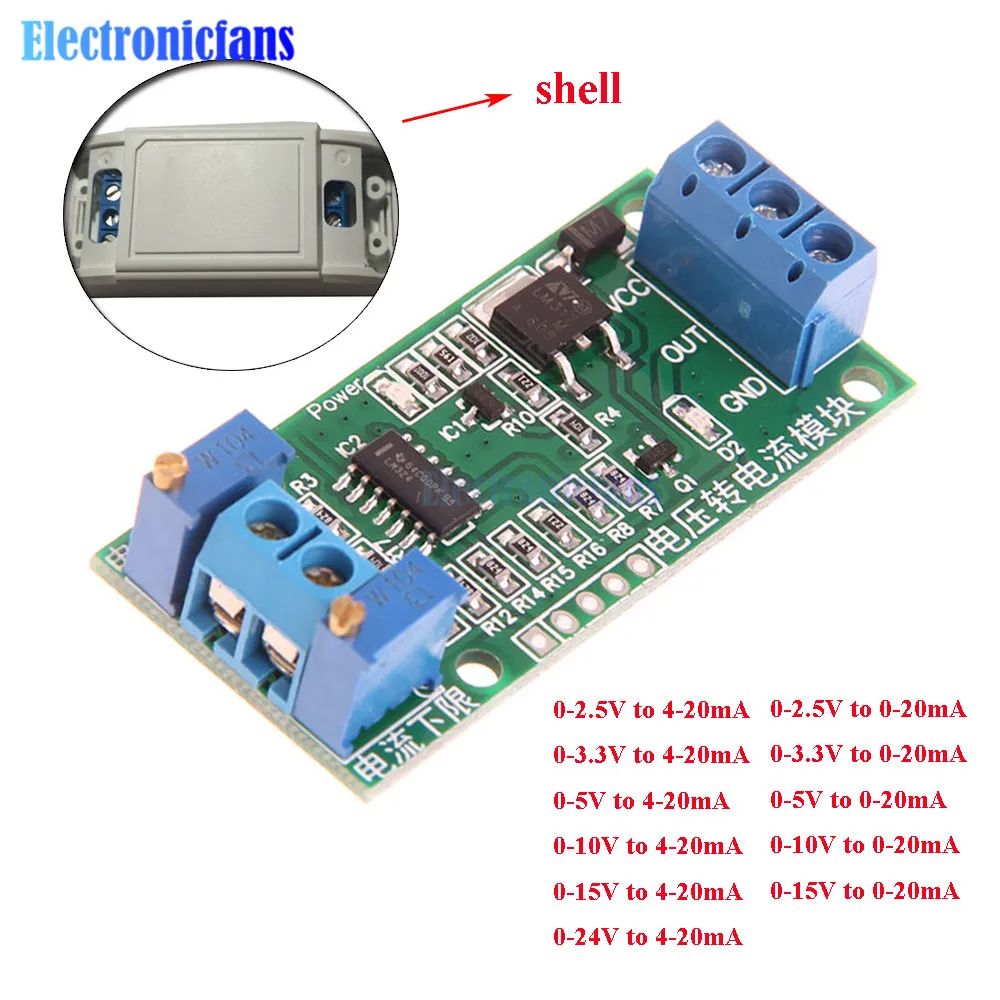 0-2.5V 3.3V 5V 10V 15V 24V to 4-20mA 0-20mA Voltage to Current Signal Converter Module Linear Adjustable Transmitter