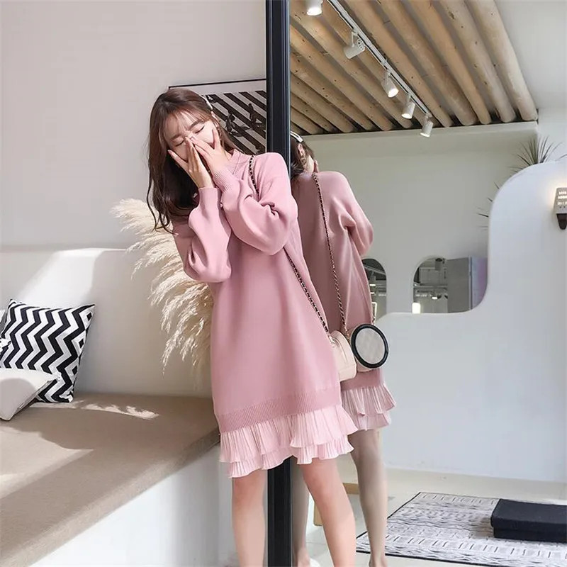 

Sweater Dress Female Long Section 2023 Autumn And Winter New Set Of Loose Half-high Collar Sweater Dress