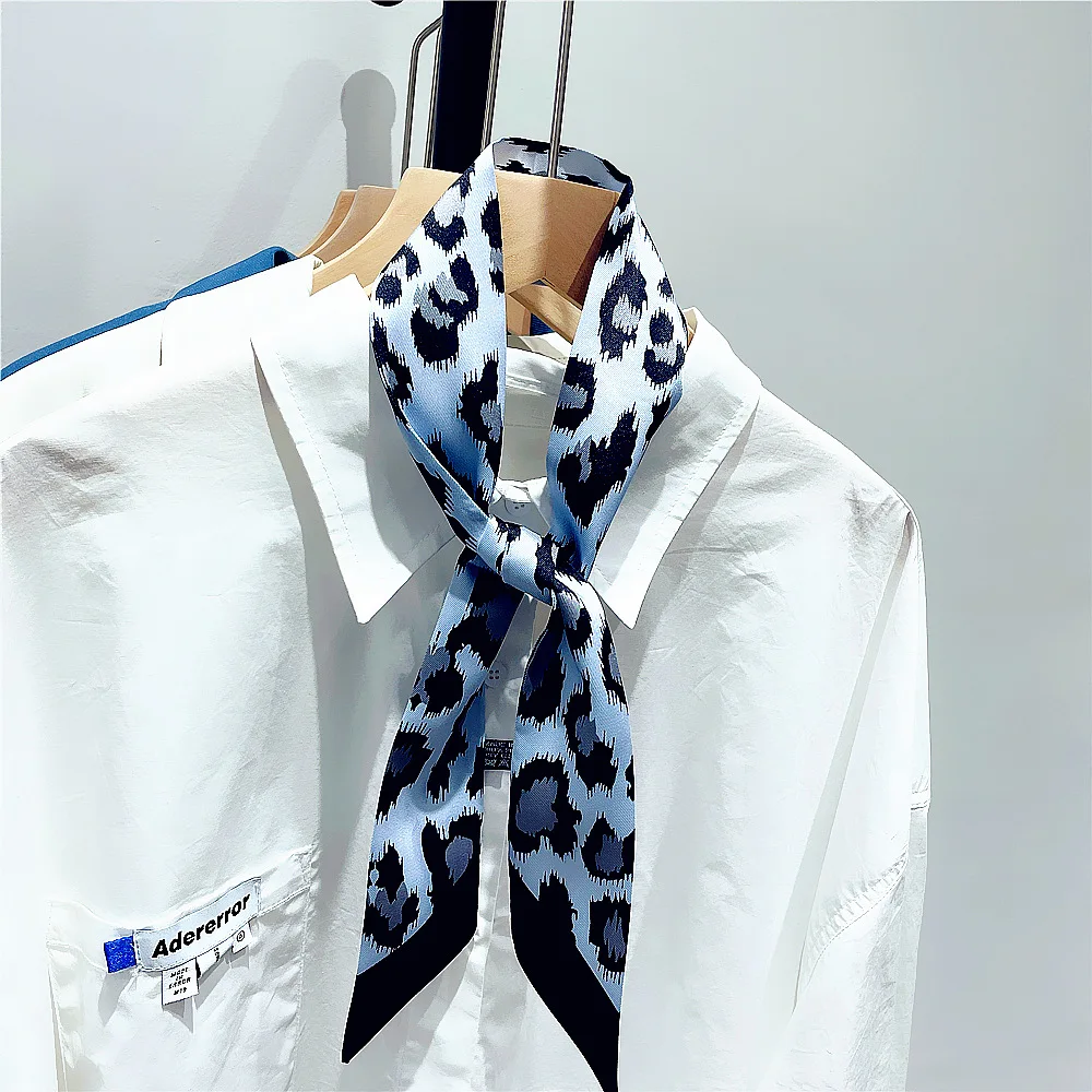 Leopard Print Summer Scarf 2024 New Brand Design Women Skinny Bag Scarves Hair Band Neck Silk Scarf Ladies Foulard Headbands