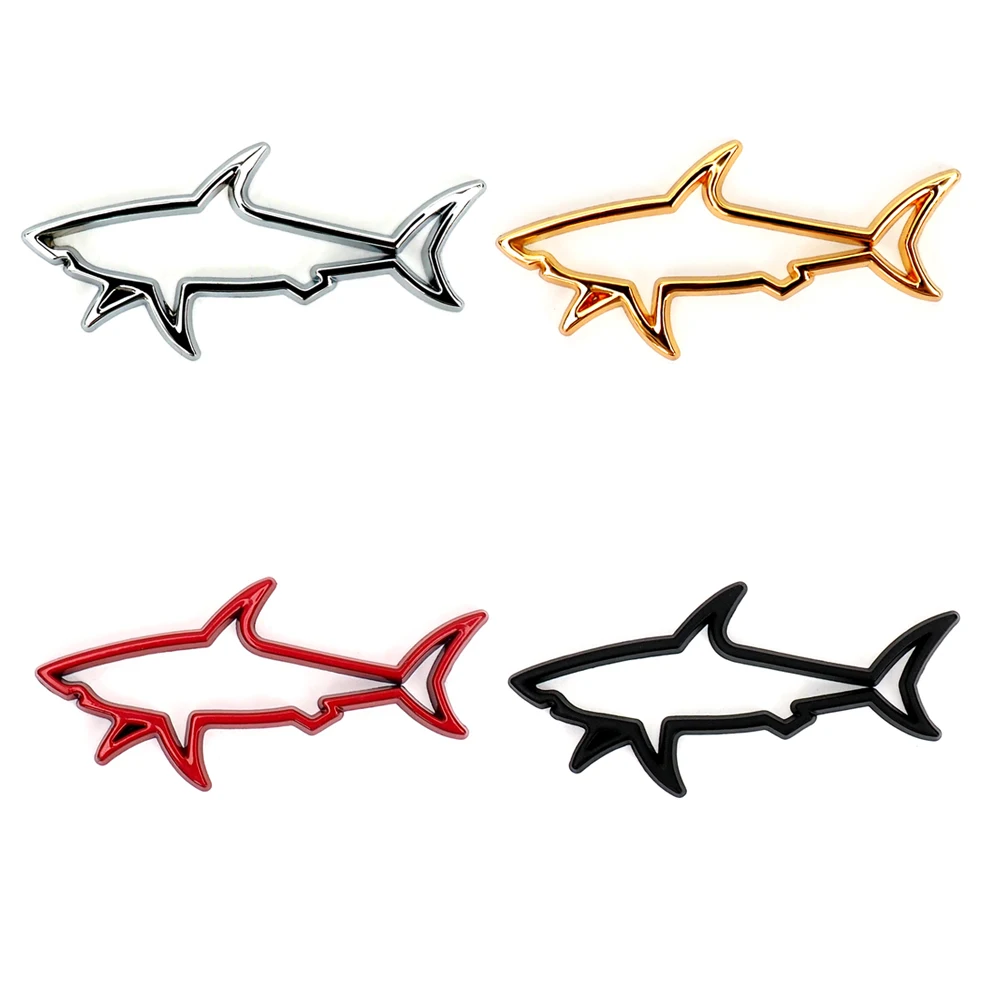 DSYCAR Hollow Fish Shark Metal Adhesive Trunk Car Badge Emblem Sticker Emblem Aluminum Alloy Auto Fender Bumper Decal Emblem