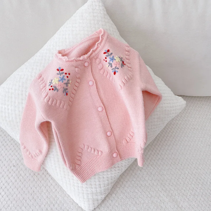 Baby Girl Clothes Sweater Embroidery Flower Girls Cardigan Autumn Kids Sweater Jacket QZ273