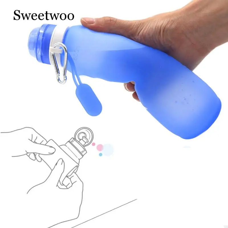 

600ml Silicone Folding Water Bottle Outdoor Sports Supplies Portable Water Bottle Convenient Travel Anti-scalding Insulated