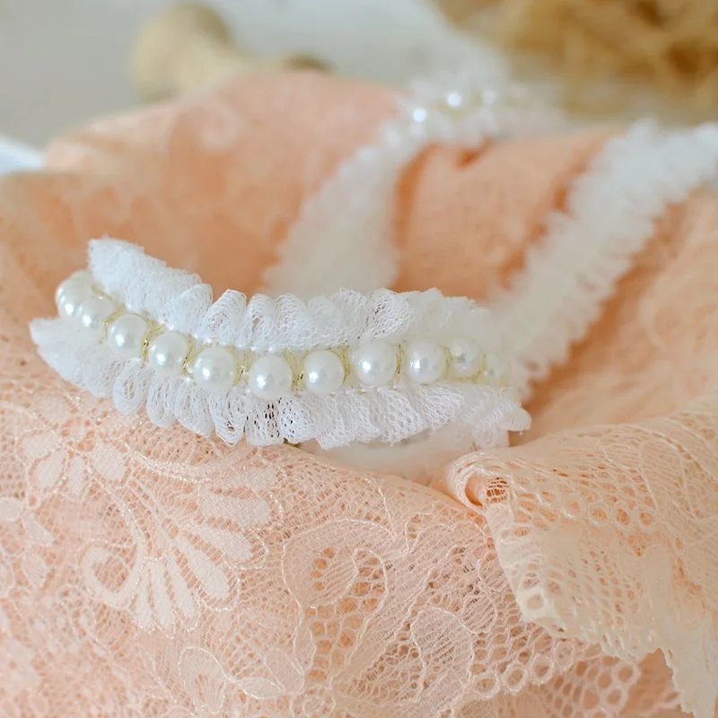 2CM Wide White Mesh Pleated Fabric Glitter Beaded Fringe Lace Edge Trim Garment Collar Ribbon Wedding Dress DIY Applique Decor