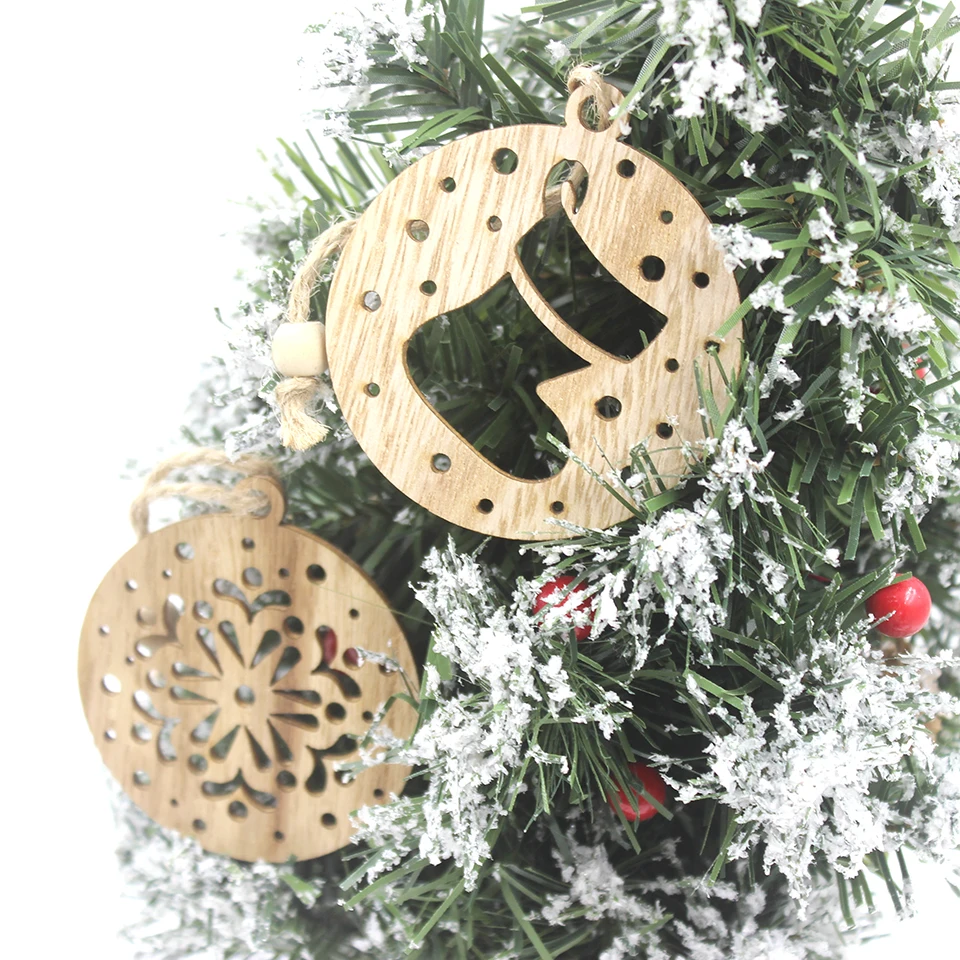 12PCS/Box Vintage Hollow Christmas Wooden Pendants  Xmas Tree Ornament DIY Wood Crafts Kids Gift for Home Xmas Party Decorations