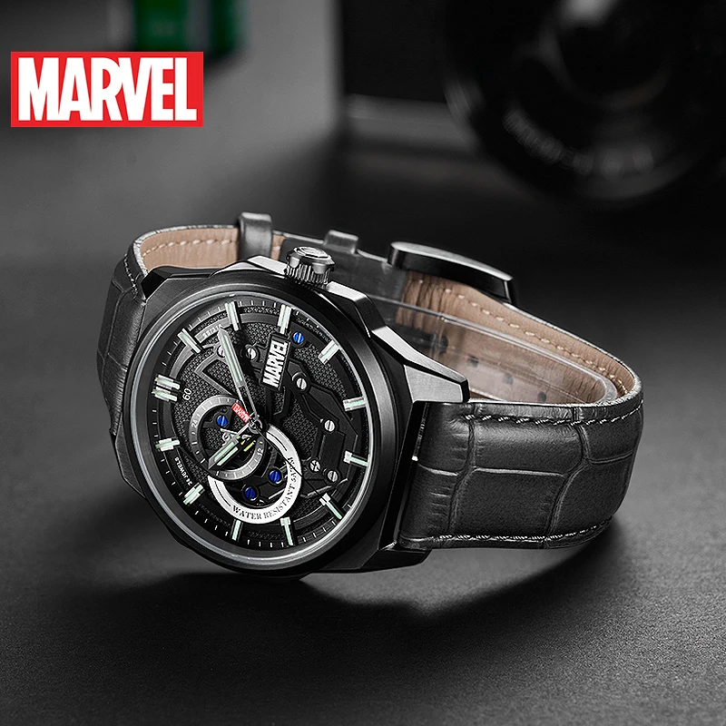 ساعة Marvel Avengers للرجال Iron Man Skeleton أوتوماتيكية بحركة ميكانيكية يابانية من الفولاذ المقاوم للصدأ وكريستال الياقوت