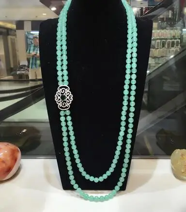 natural dongling green jade beads multilayer micro inlay zircon clasp long necklace sweater chain fashion jewelry
