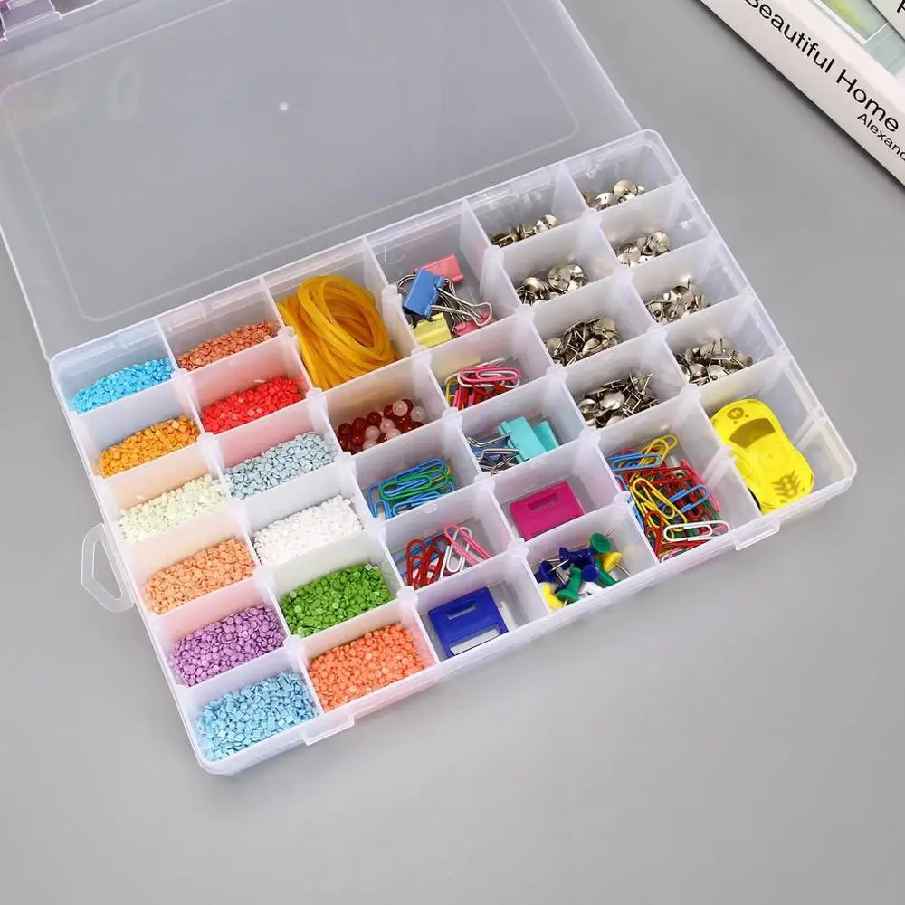 1Pcs Vierkante Doorzichtige Plastic Opbergdoos Case 36 Slot Verstelbare Voor Pils Sieraden Kralen Oorbel Case Organizer