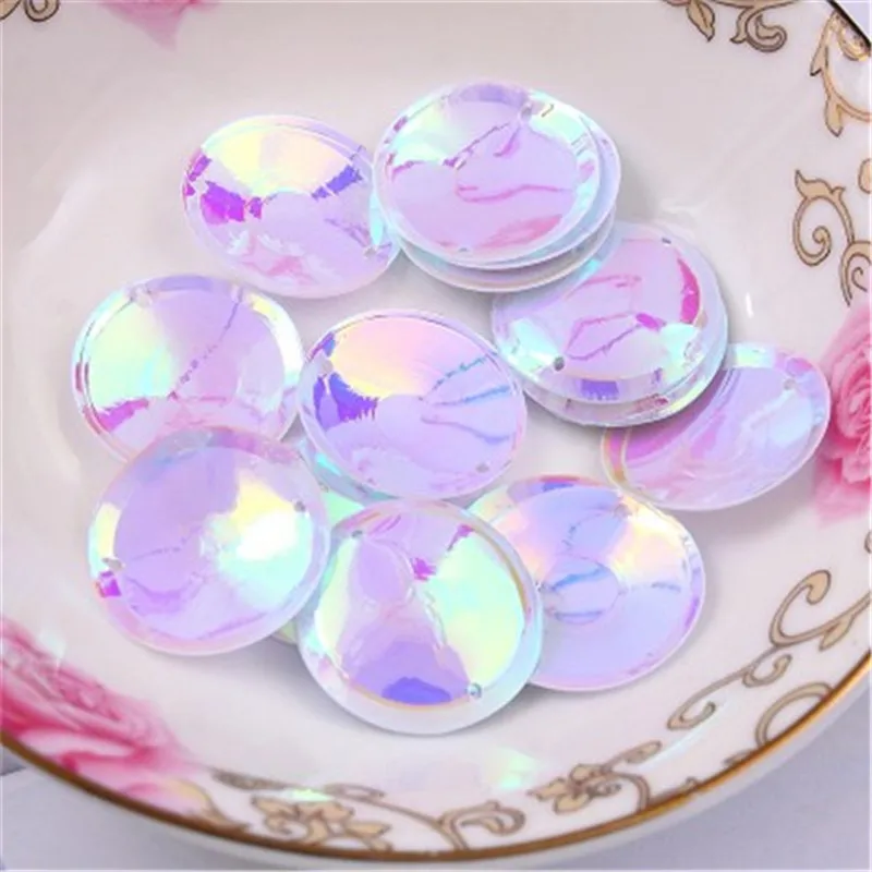 10G/Bag Purple Color Beautiful Shining Sequin 20mm Round Oval Sequins DIY Women Clothing Handmade Accessories With 2 Holes