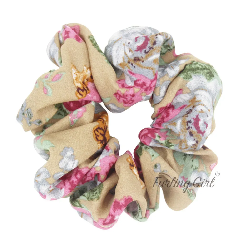 Furling Girl 1PC Peony Flower Pattern Hair Scrunchy Floral Ponytail Holder Hair ties Gum Elastic Hair Bands for Women