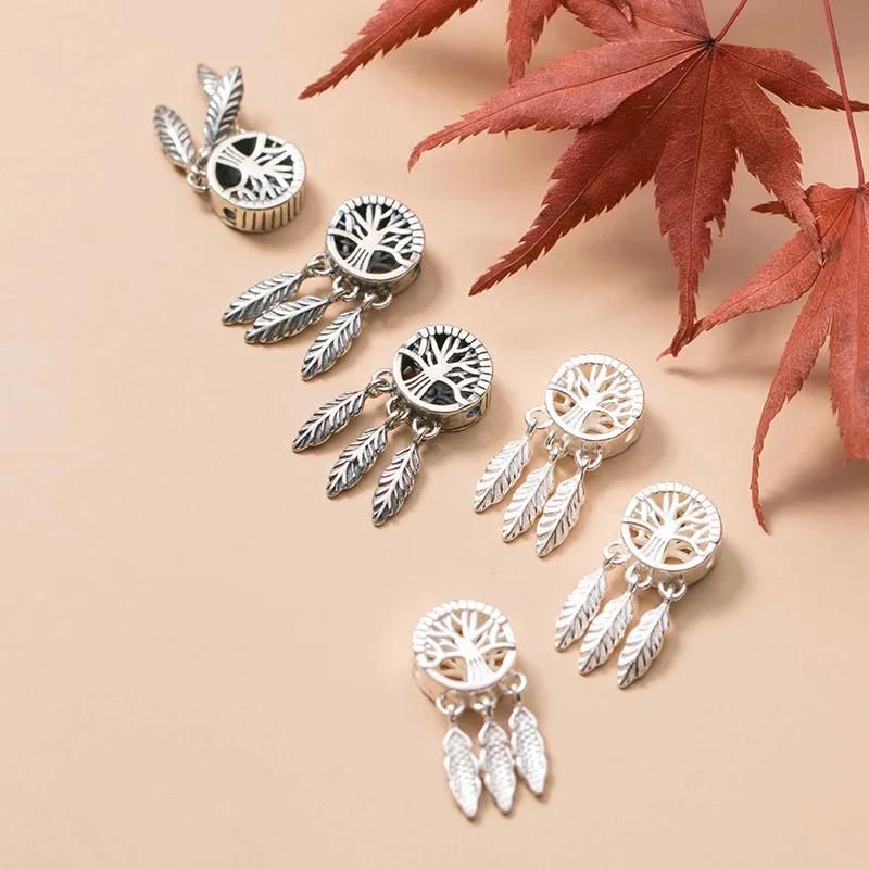 

1pc 925 Sterling Silver Bohemia Dream Catcher Charms Best Wishes S925 Silver Dangler Beads Pendants DIY Jewelry Women Necklace