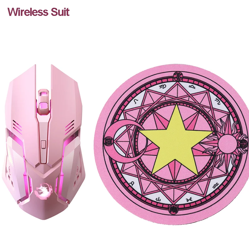 

2.4G Bluetooth Wireless Pink Mouse Mute Rechargeable Computer Mause 7 Button 2400DPI Backlight Gaming Mice For PC Laptop Girl