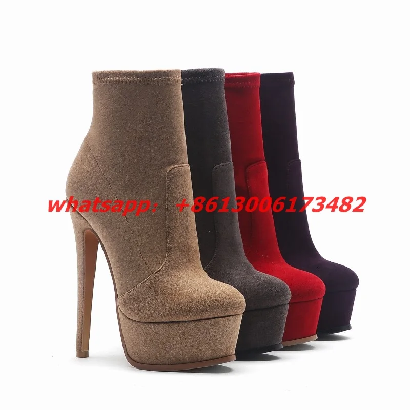 New woman platform stiletto high heels ankle boots suede leather super high heel platform ankle boots
