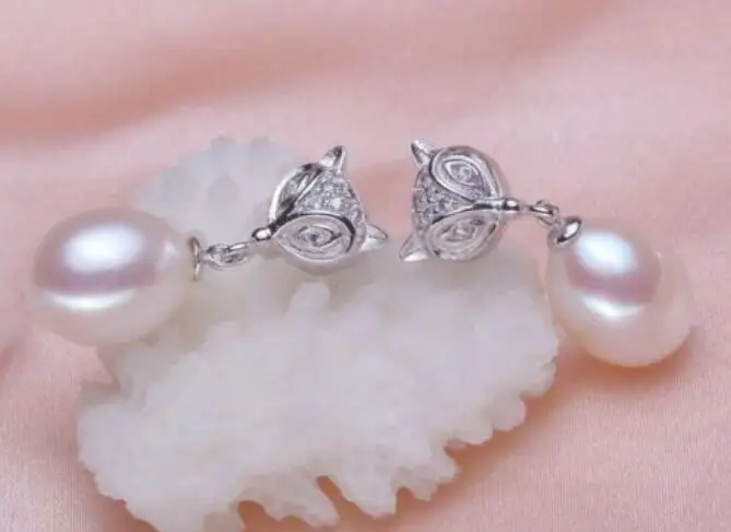 

AAA 9-10 mm drop natural Australian white Freshwater pearl pearl earrings